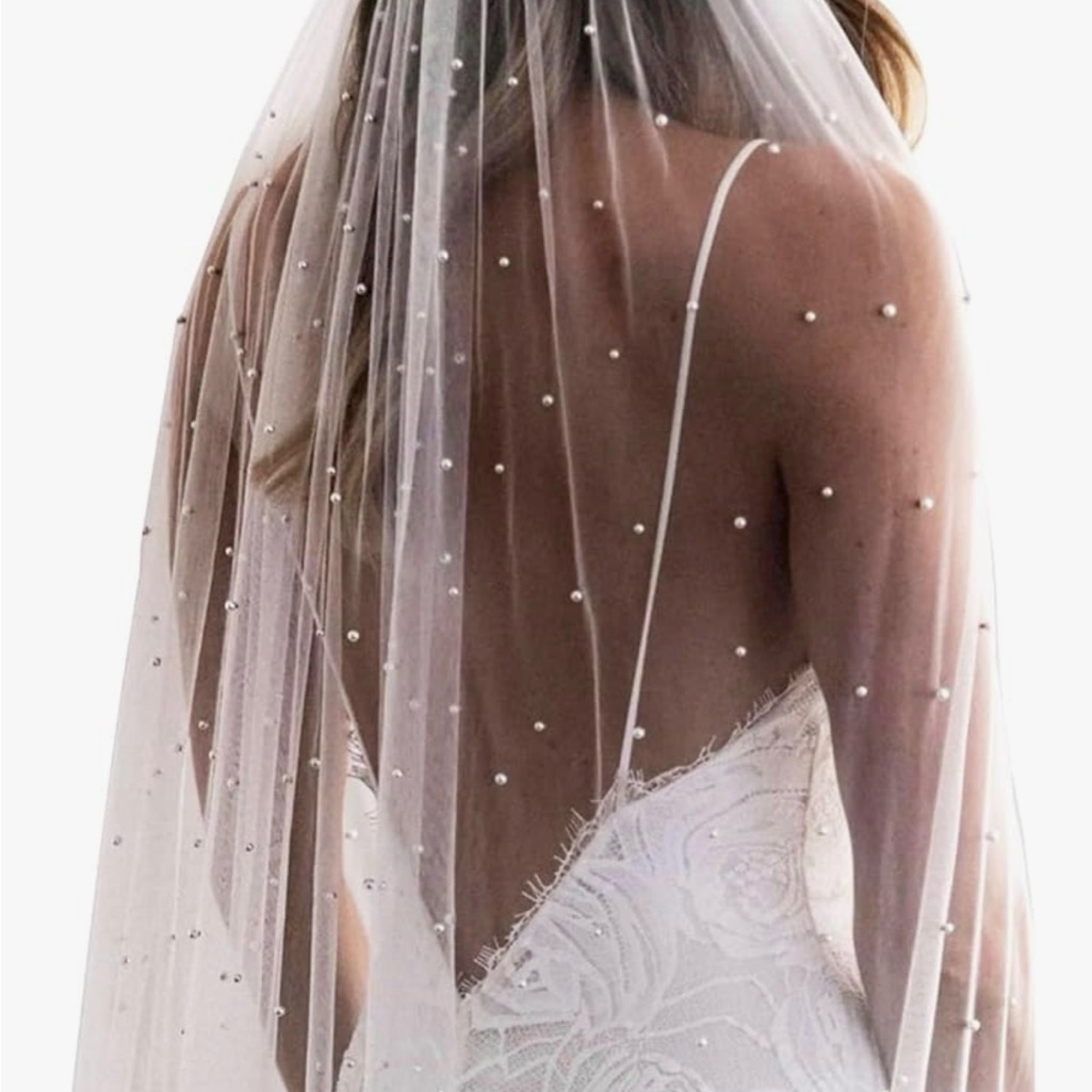 Pearl Studded Wedding Bridal Veil With Metal Comb - Nwt